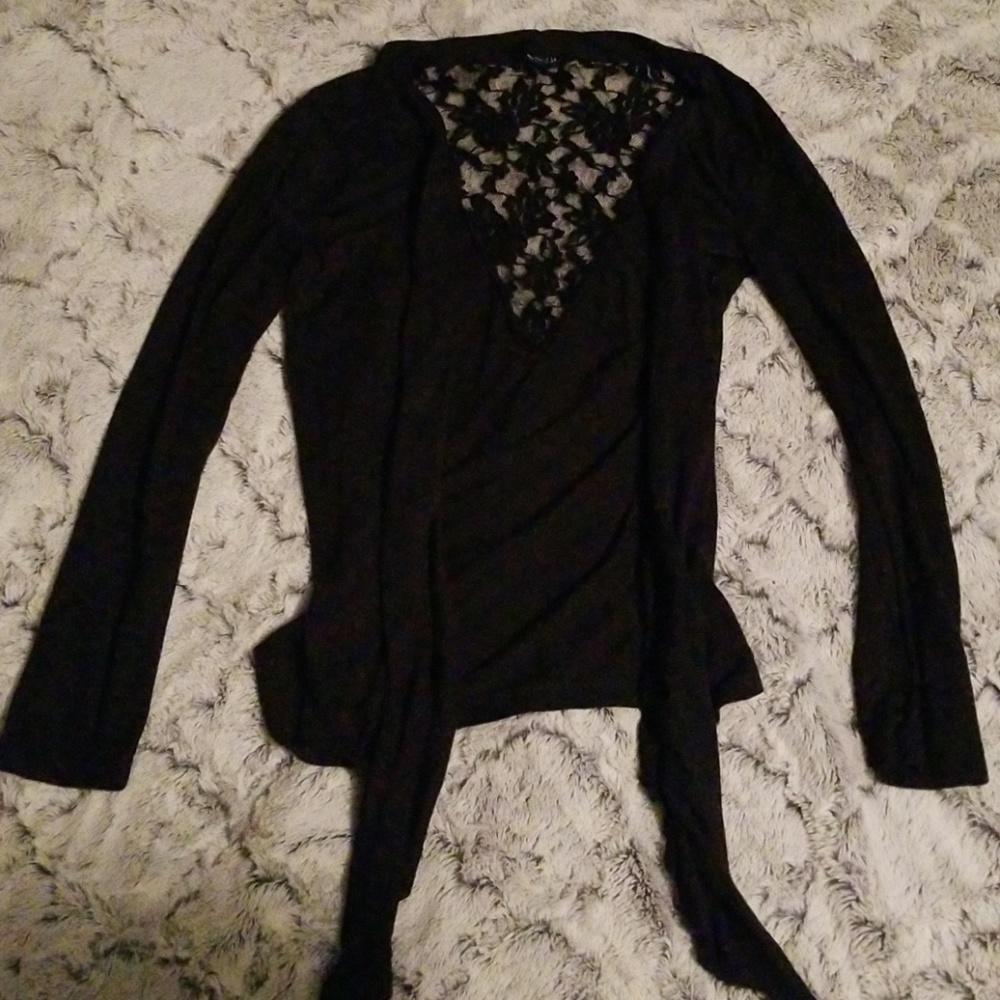 Black cardigan w/ lace detail
